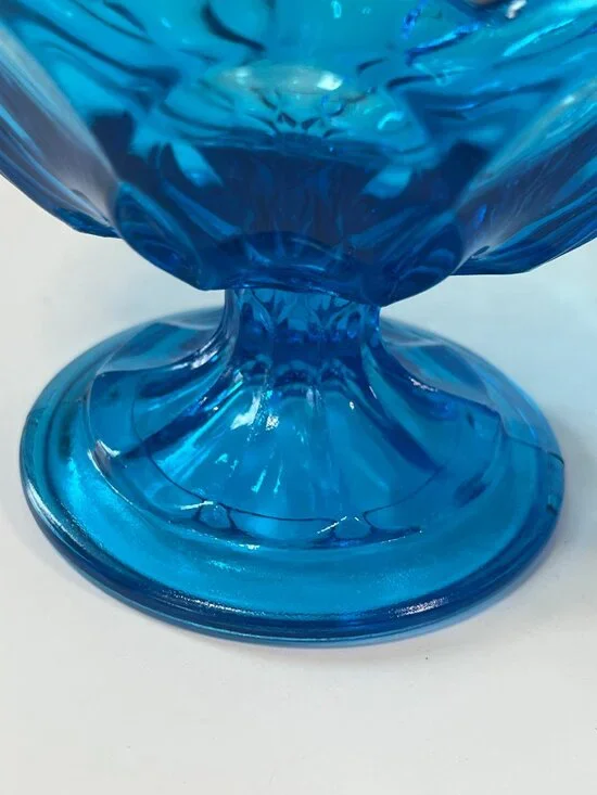 Anchor Hocking Blue Fairfield Pedestal Compote Dishes 70s Vintage Bohemian Glass - Picture 10 of 11